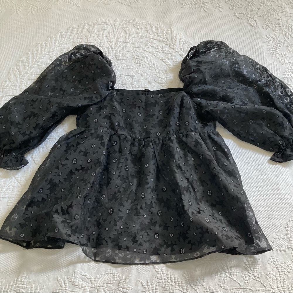 Storia Babydoll Empire Waist Puffed Sleeve Black Floral Top Blouse Size Medium M